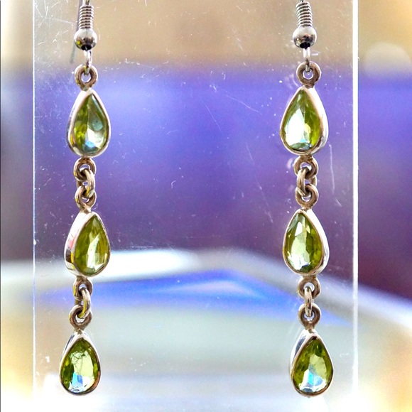Sterling Silver Peridot Drop Earrings - Picture 2 of 5